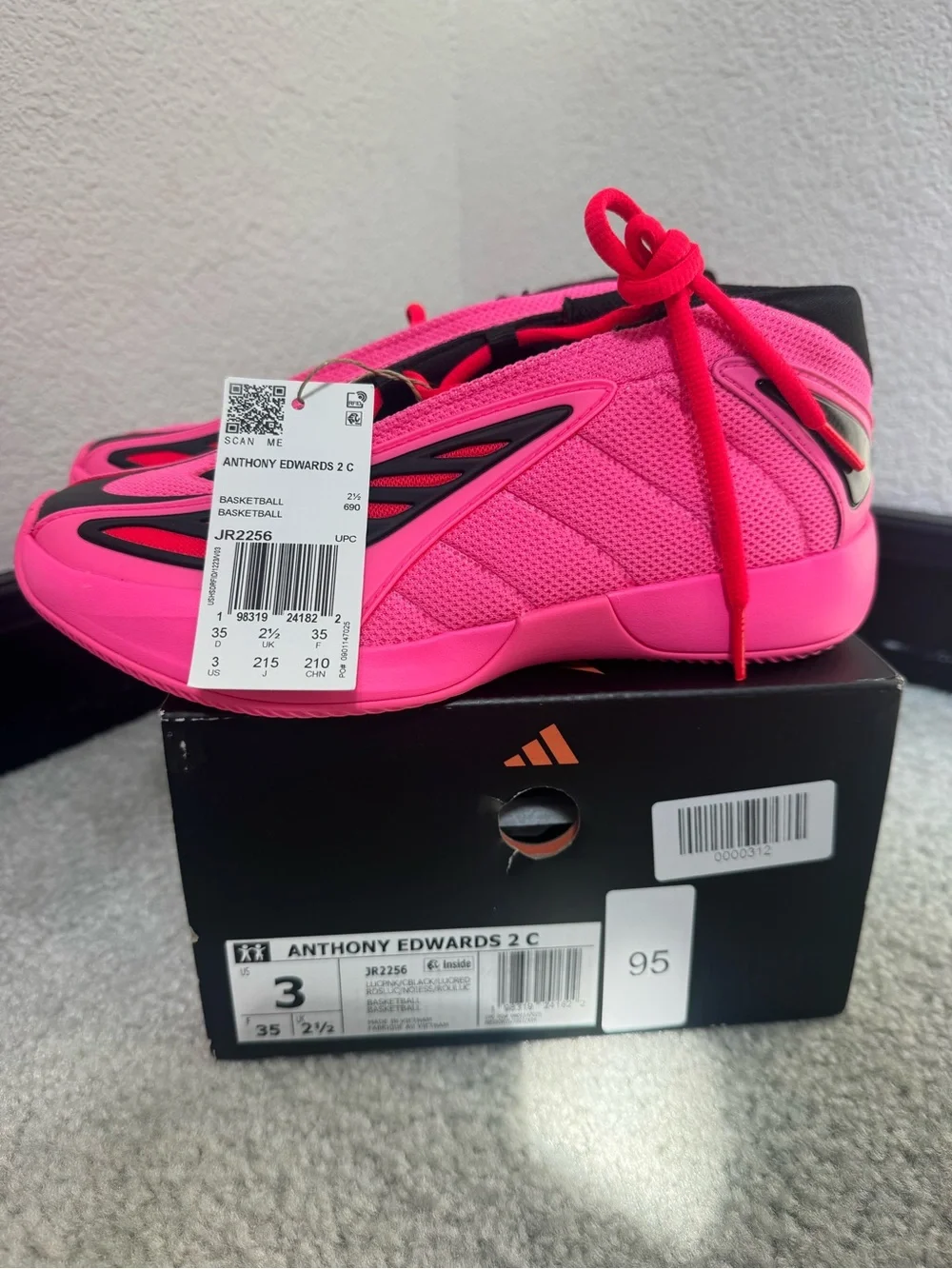 Adidas Anthony Edwards 2 C Kids' Basketball Shoes - Pink / Red 3Y